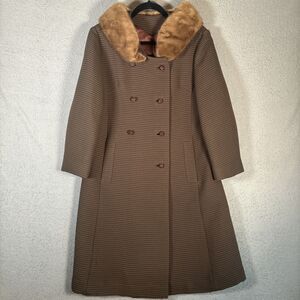 Vintage‎ Forstmann Long Corduroy Coat Fur Collar Brown Double Breasted Mob Wife